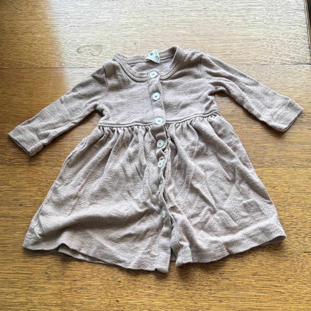 Kate Quinn Pointelle Brown Button-Up Baby Dress, 3-6m